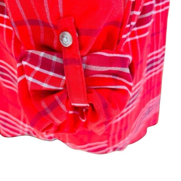 LL Bean cotton blend button front plaid tab sleeve shirt size M. - Picture 6 of 9